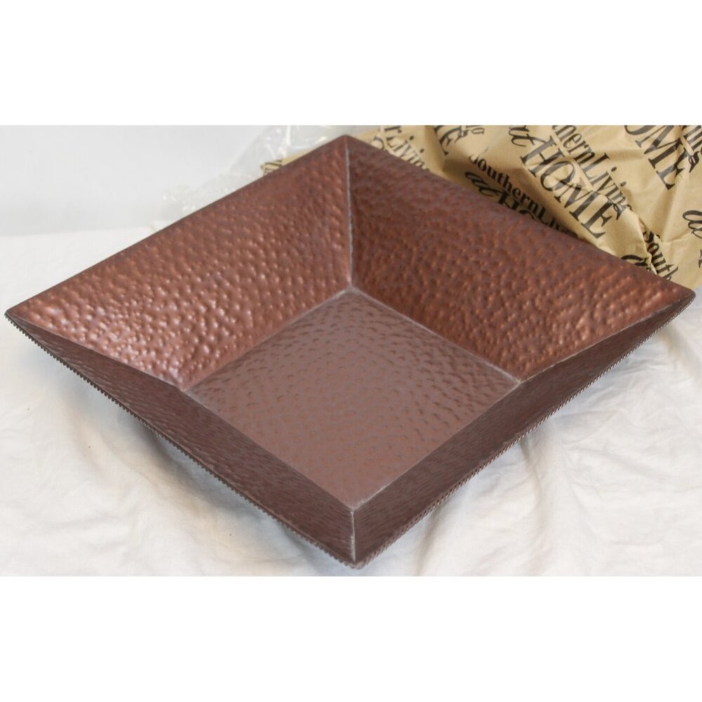 Southern Living Alexandria Container Hammered Brass Metal Square 4 Side #40419